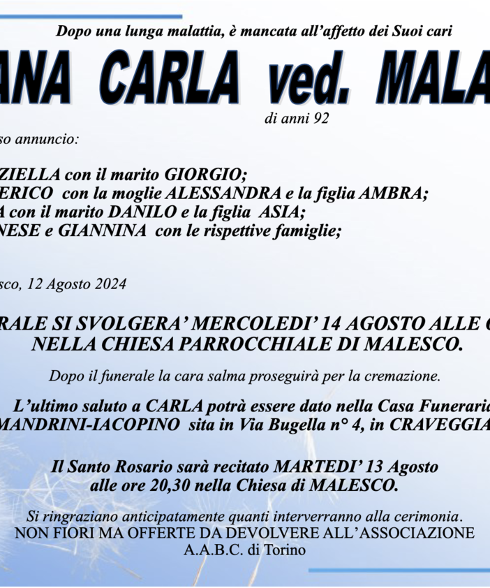 Besana Carla ved.Malavolti di anni 92