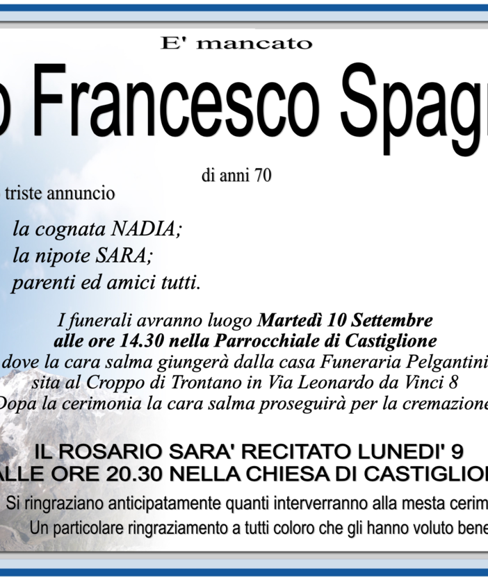 Elio Francesco Spagnoli di anni 70