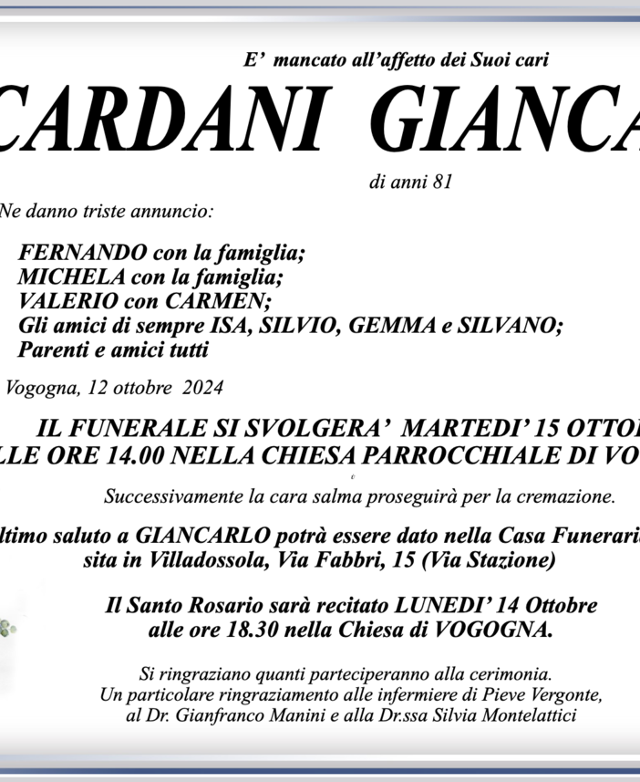 Cardani Giancarlo di anni 81