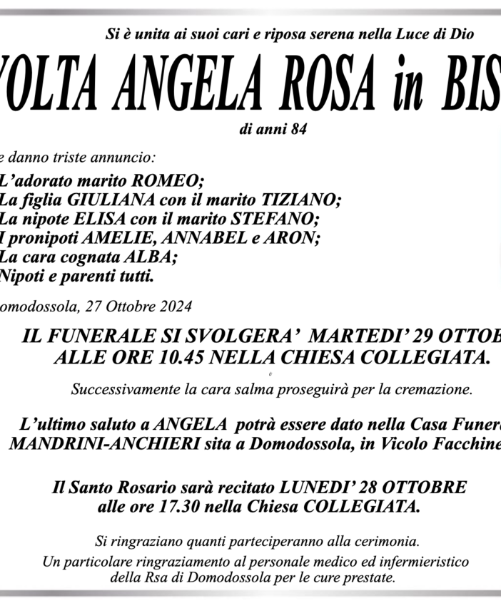 Volta Angela Rosa in Biscetti di anni 84