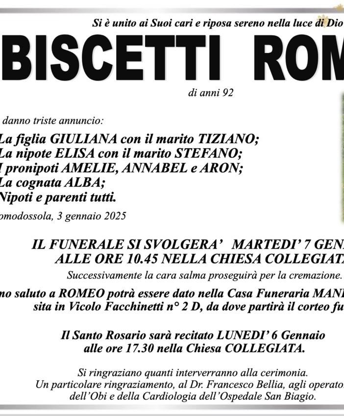 Biscetti Romeo di anni 82