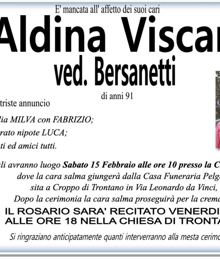 Aldina Viscardi ved. Bersanetti 91 anni