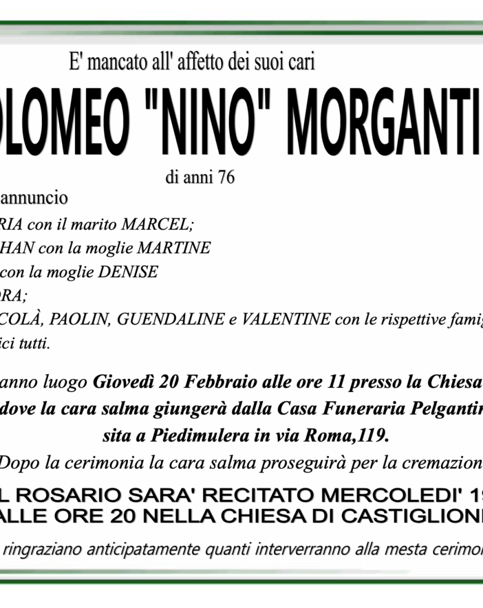 Bartolomeo &quot;Nino&quot; Morganti di anni 76