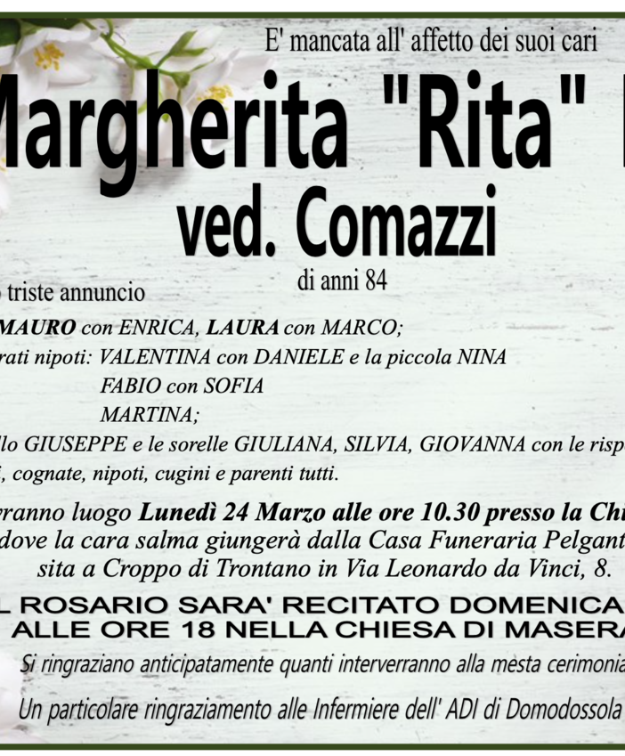 Margherita &quot;Rita&quot; Prini ved. Comazzi di anni 84