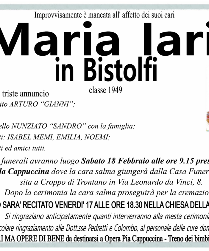Maria Iaria in Bistolfi di anni classe 1949