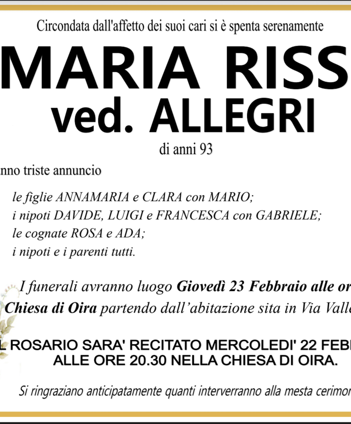 Maria Risso ved. Allegri di anni 93