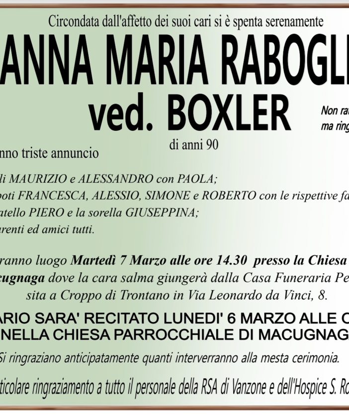 Anna Maria Rabogliatti ved. Boxler di anni 90