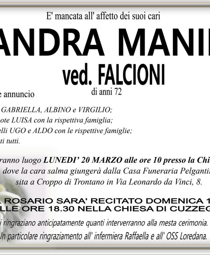 Sandra Manini ved. Falcioni di anni 72
