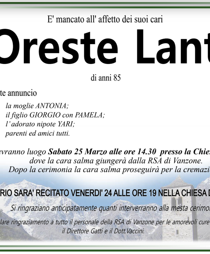 Oreste Lanti di anni 85