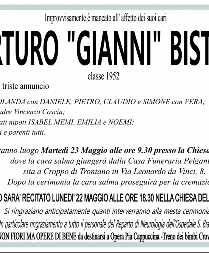Arturo &quot;Gianni&quot; Bistolfi classe 1952