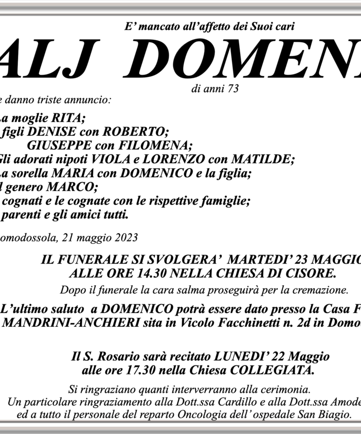 Alj Domenico di anni 73