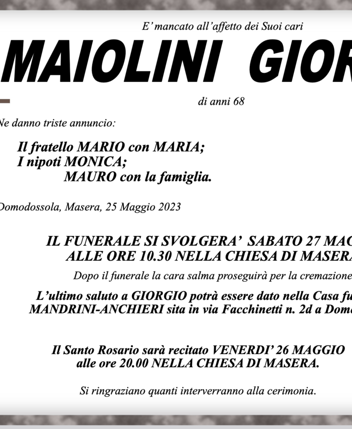 Maiolini Giorgio di anni 68