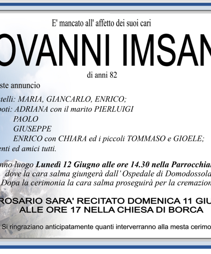 Giovanni Imsand di anni 82