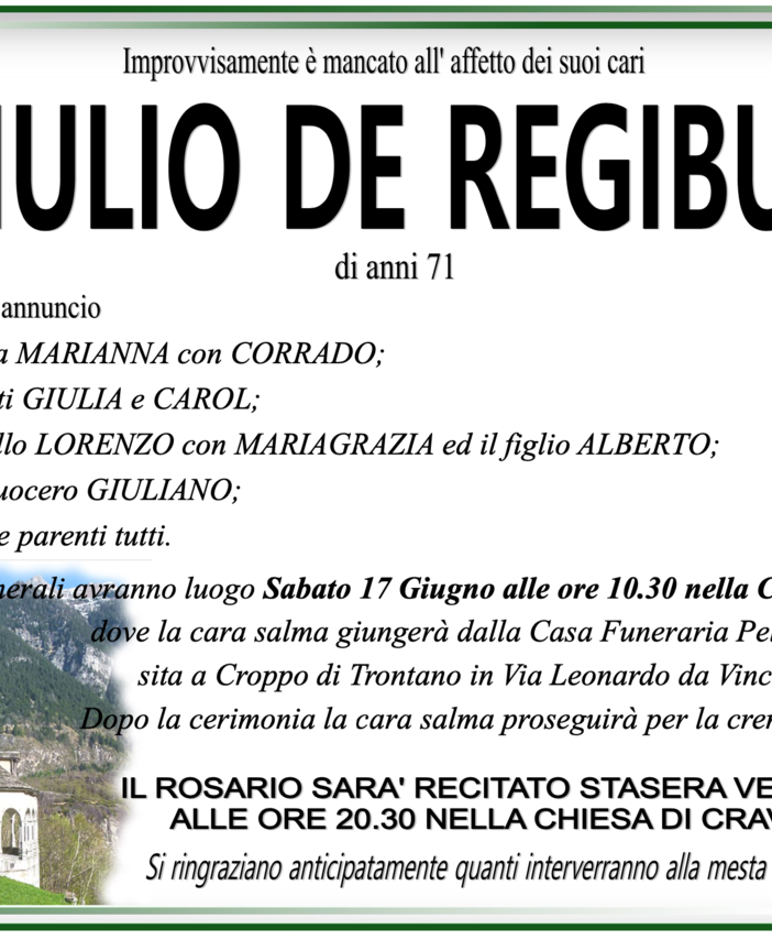 Giulio De Regibus di anni 71