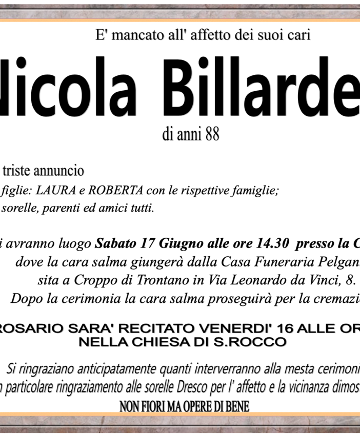 Nicola Billardello di anni 88