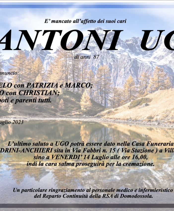 Piantoni Ugo di anni 87