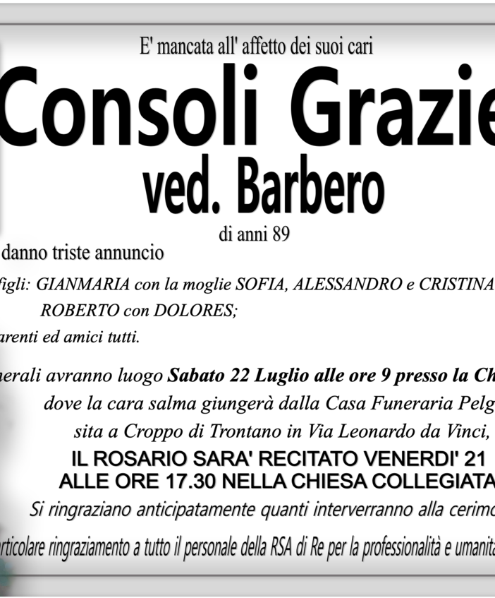 Consoli Graziella ved. Barbero di anni 89