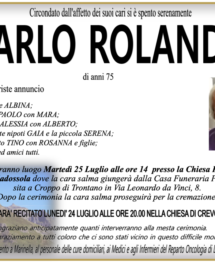 Carlo Rolandi di anni 75