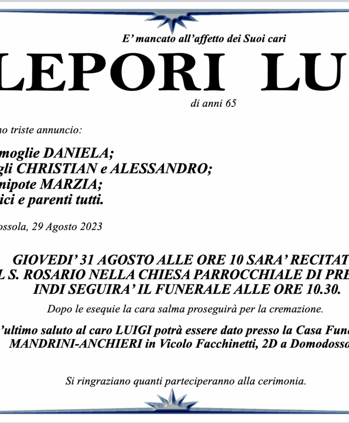 Lepori Luigi di anni 65