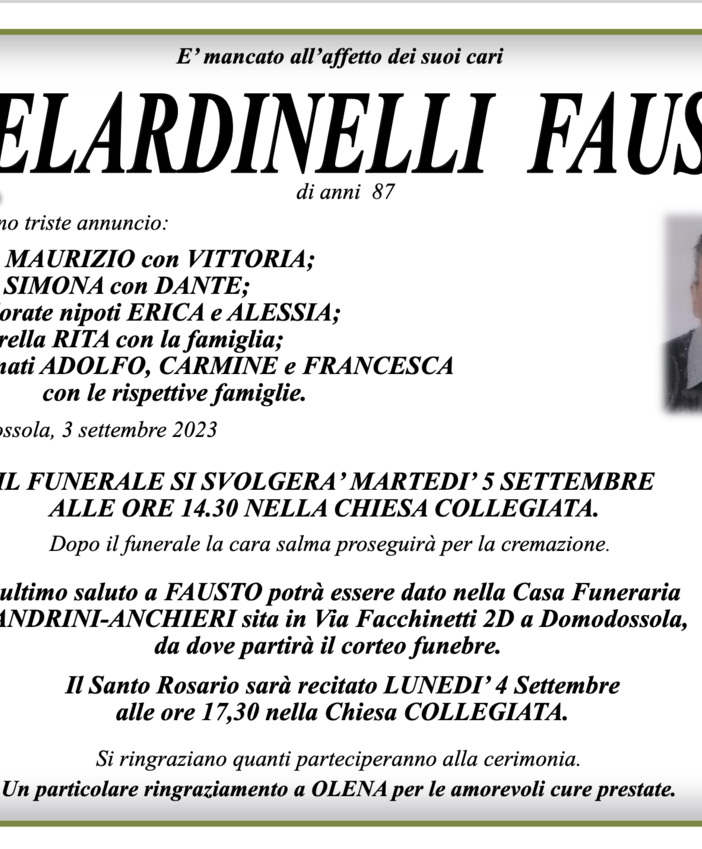 Belardinelli Fausto di anni 87