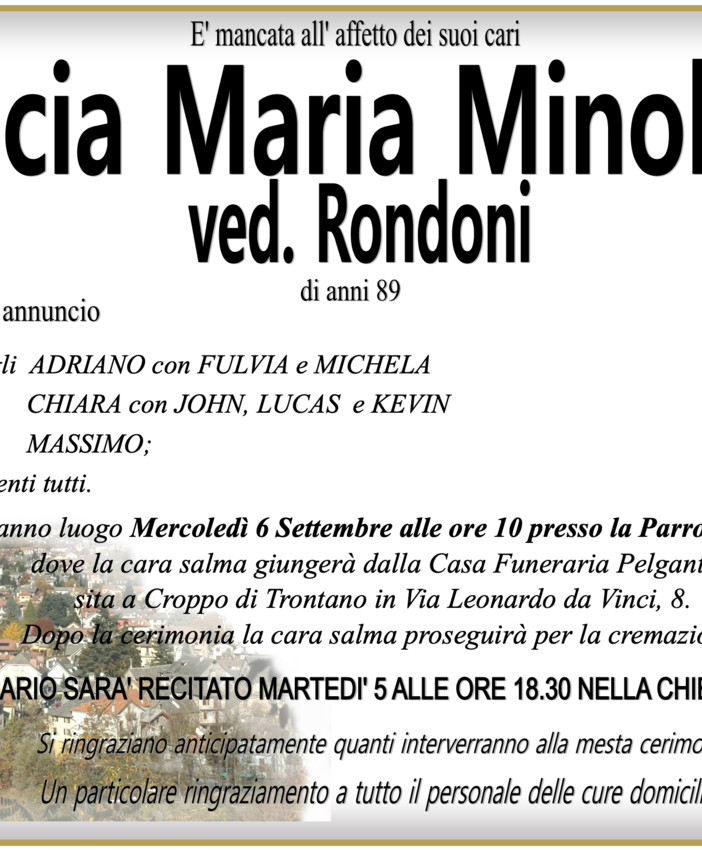 Lucia Maria Minola ved. Rondoni di anni 89