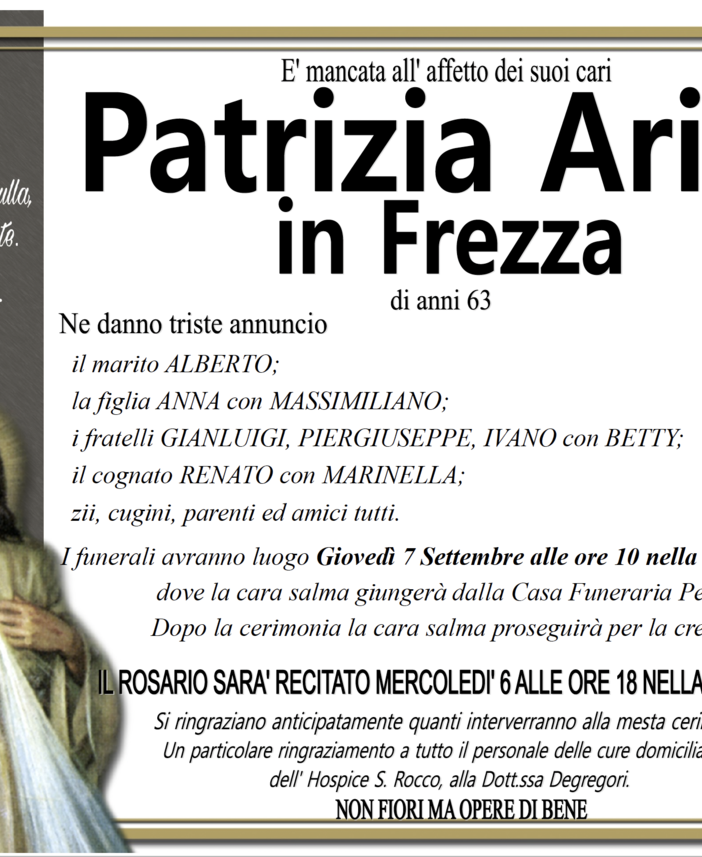 Patrizia Ariola in Frezza di anni 63