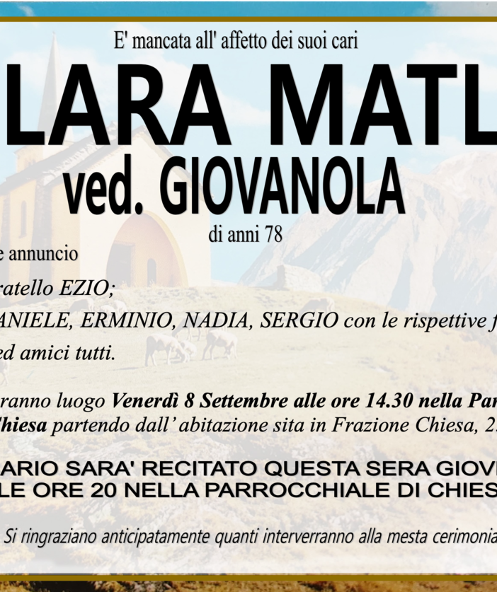 Clara Matli ved. Giovanola di anni 78