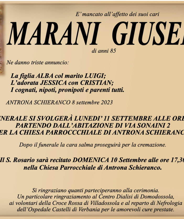 Marani Giuseppe di anni 85