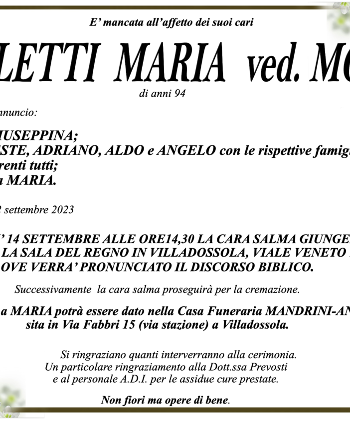 Rovaletti Maria ved. Moro di anni 94