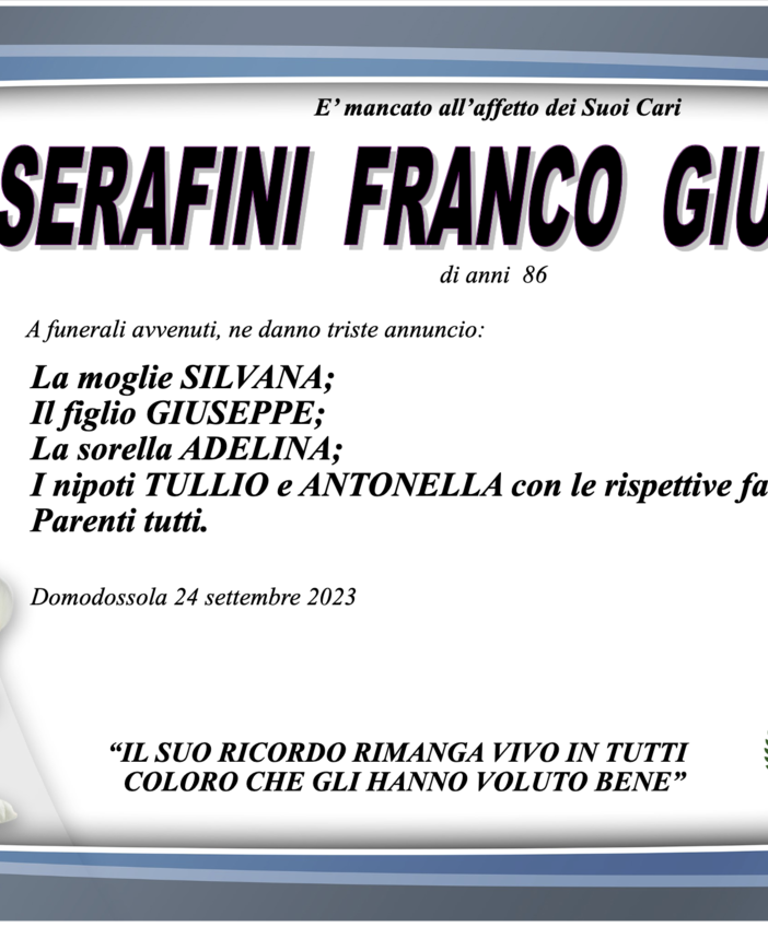 Serafini Franco Giuseppe di anni 84