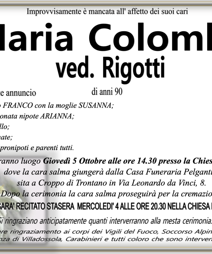 Maria Colombi ved. Rigotti di anni 90