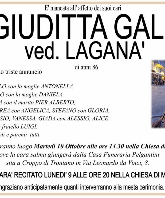 Giuditta Galimi ved. Laganà di anni 86