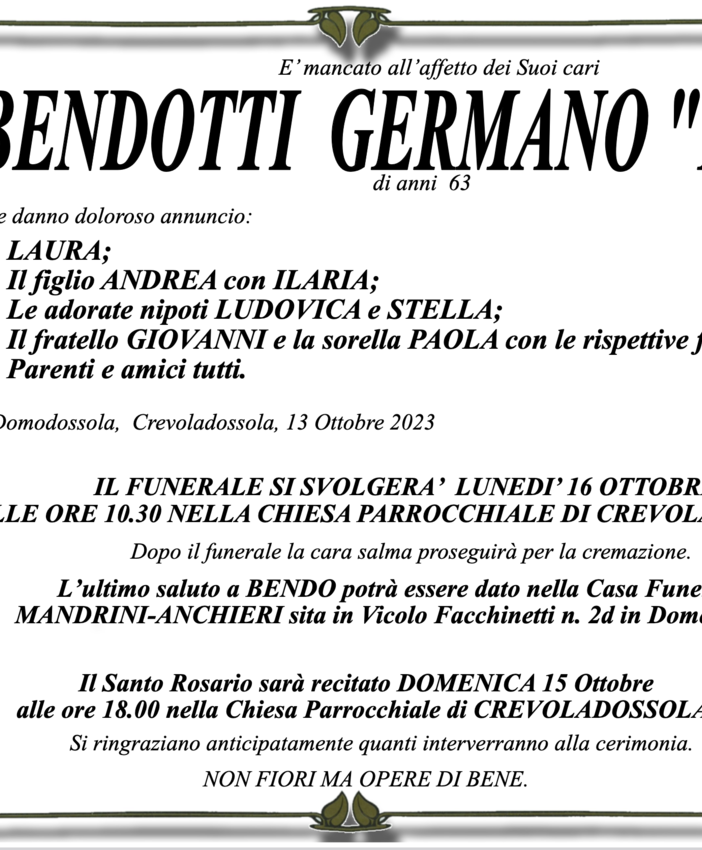 Germano Bendotti &quot;Bendo&quot; di anni 63