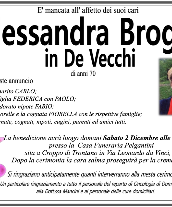 Alessandra Broggi in De Vecchi di anni 70