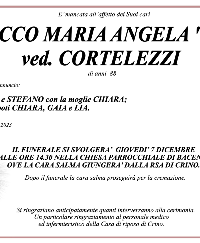Baracco Maria Angela &quot;Lalla&quot; ved. Cortellezzi di anni 88