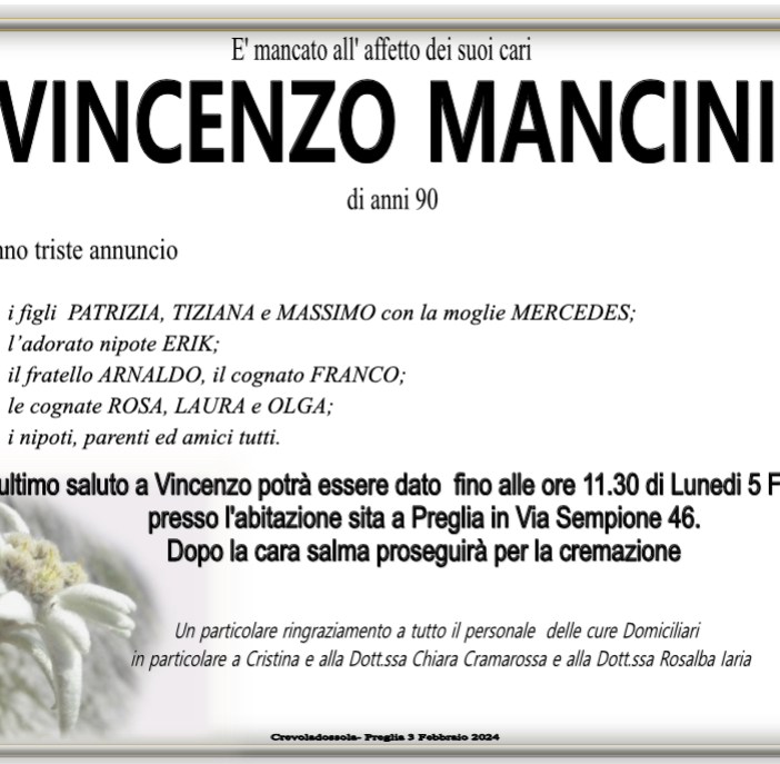 Vincenzo Mancini 90 anni