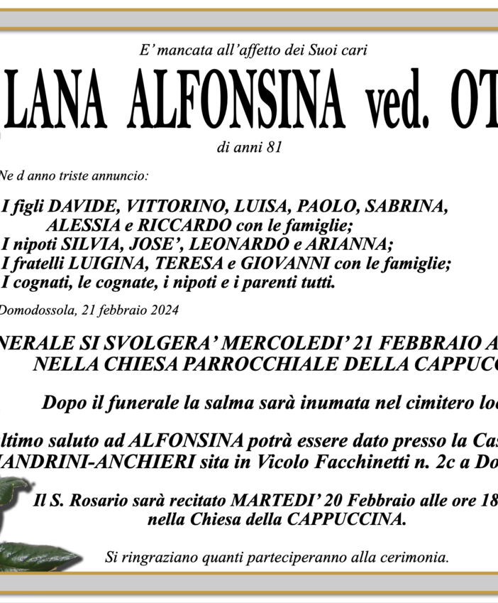 Lana Alfonsina ved. Ottone di anni 81