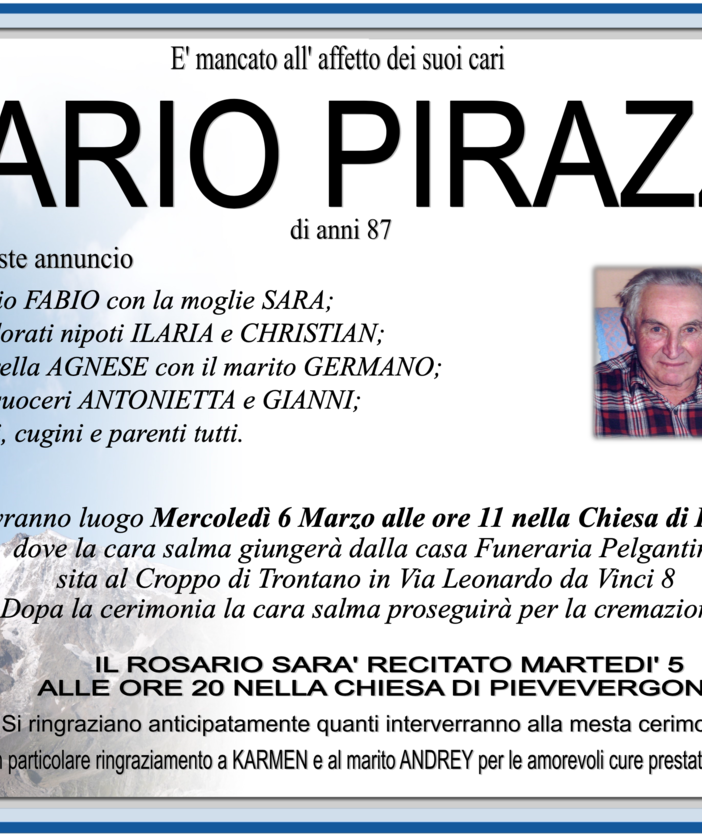 Mario Pirazzi di anni 87