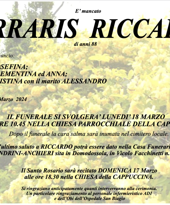 Ferraris Riccardo di anni 88