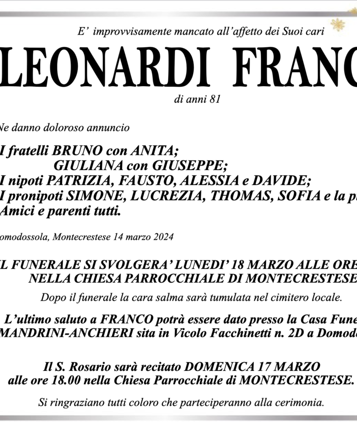 Leonardo Franco di anni 81