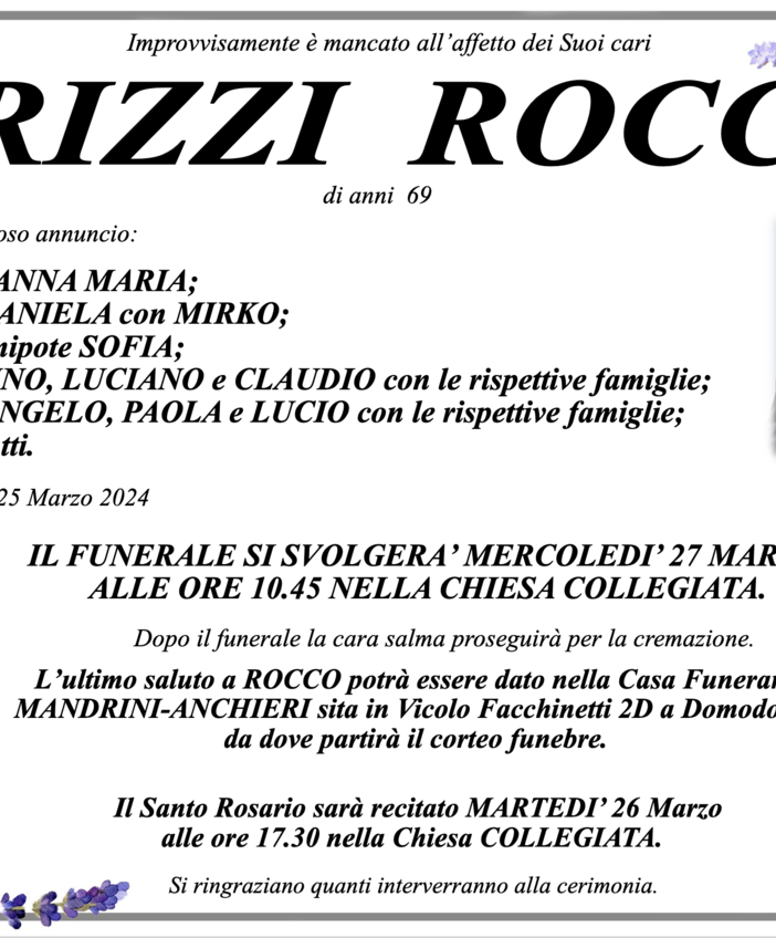 Brizzi Rocco di anni 69