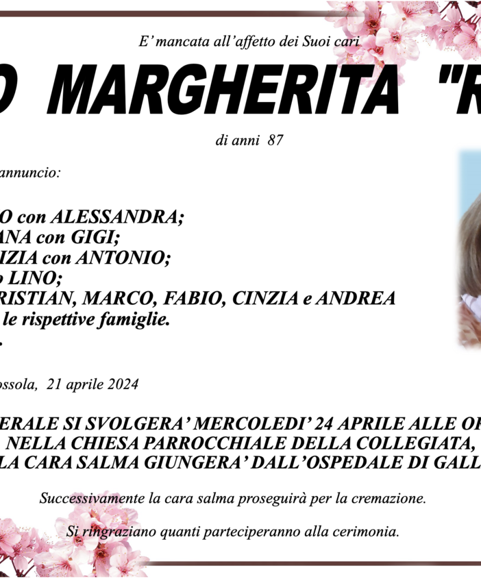 Caio Margherita &quot;Rita&quot; di anni 87