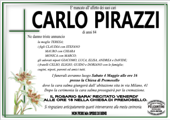 Carlo Pirazzi 84 anni