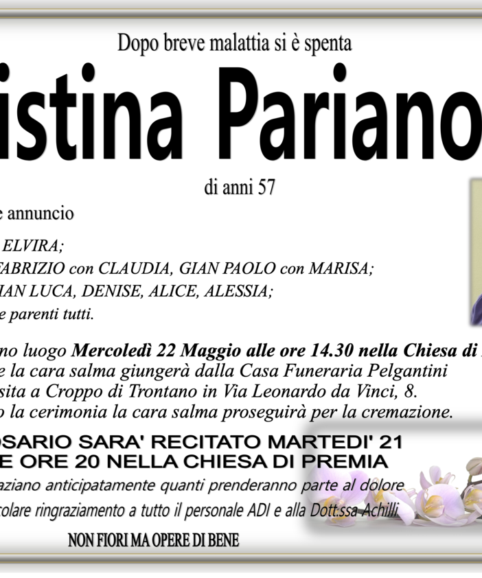 Cristina Parianotti di anni 57