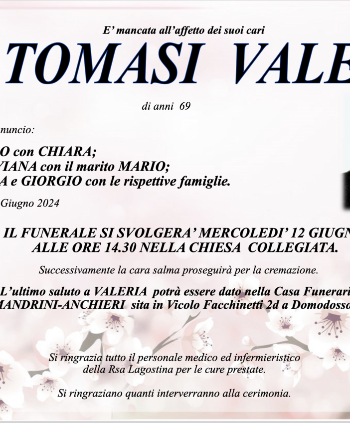 De Tomasi Valeria di anni 69