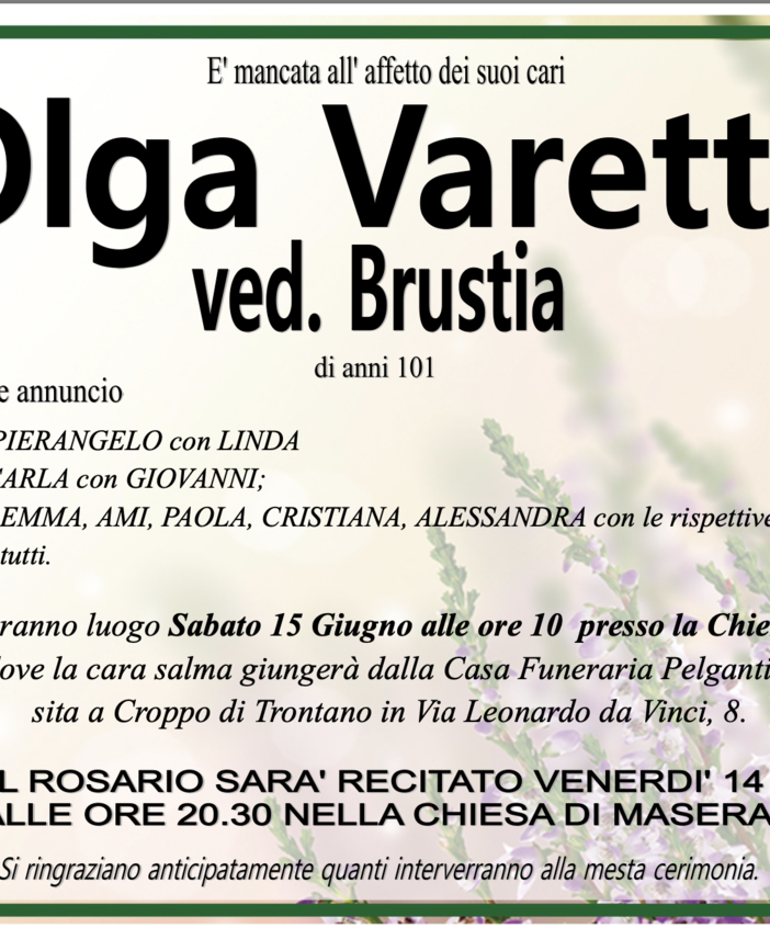 Olga Varetta ved. Brustia di anni 101