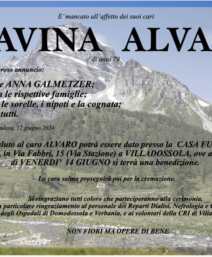 Giavina Alvaro di anni 79