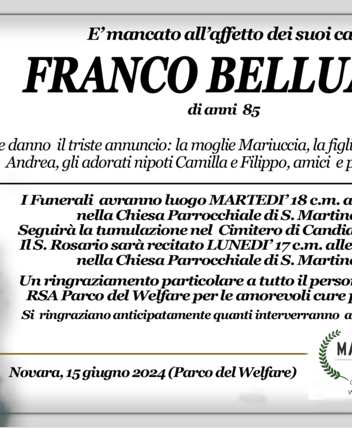 Franco Belluati di anni 85