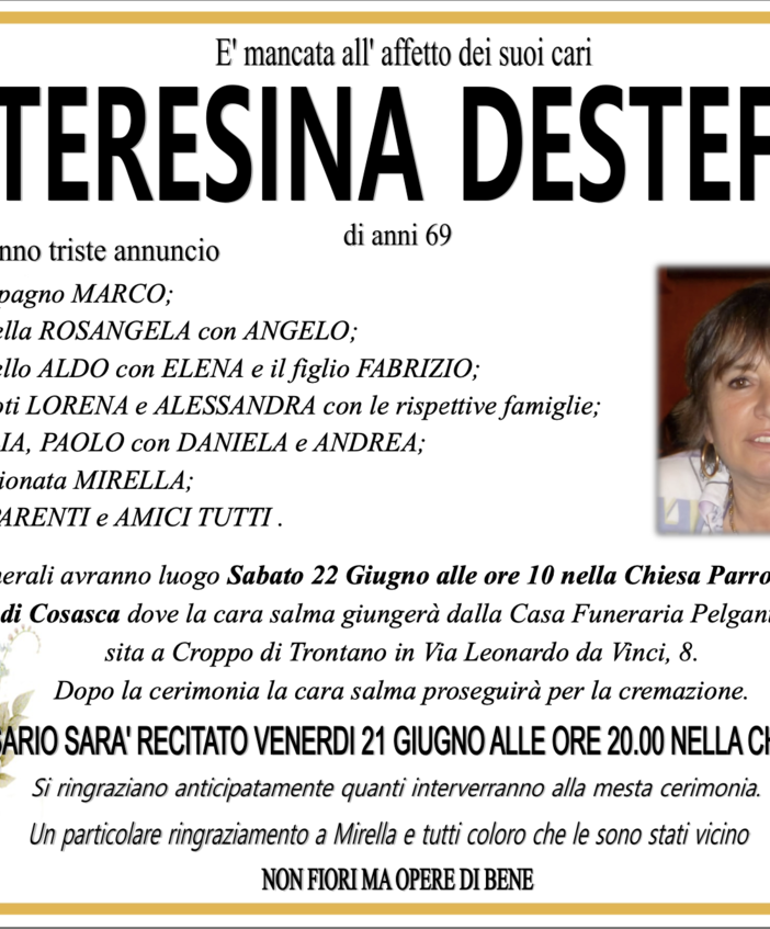 Teresina Destefani di anni 69