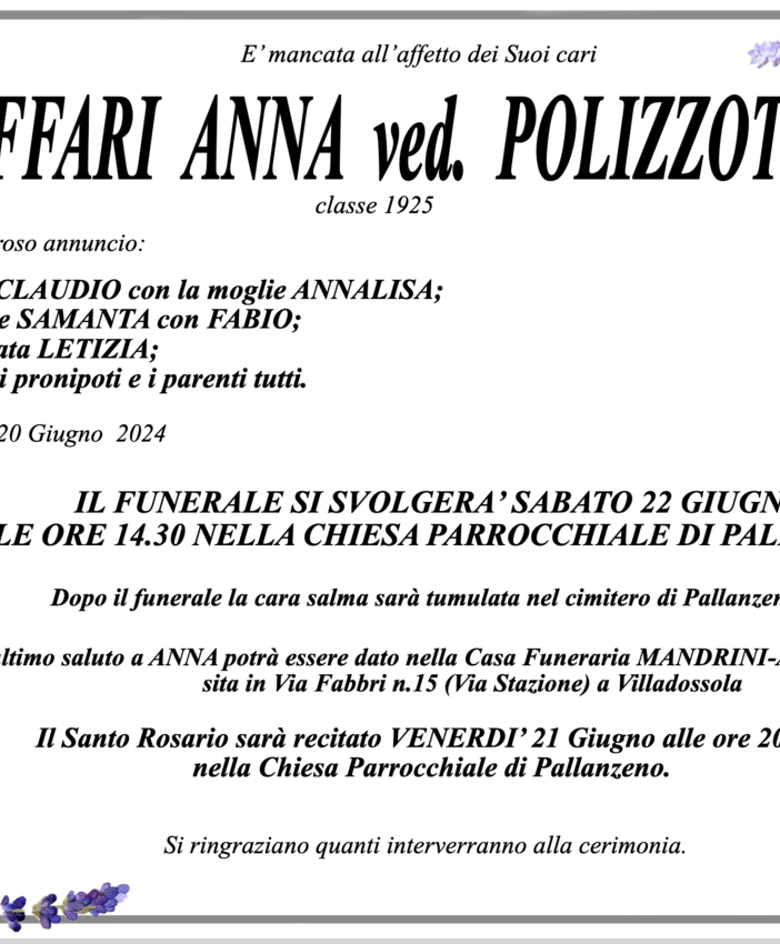 Modaffari Anna ved. Polizzotto classe 1925